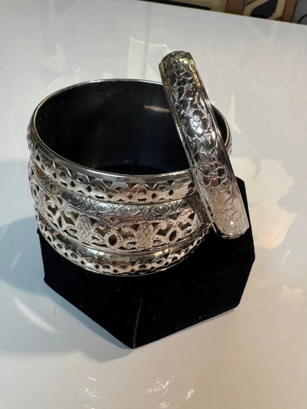 #113 Pair of beautiful carved bangle bracelets